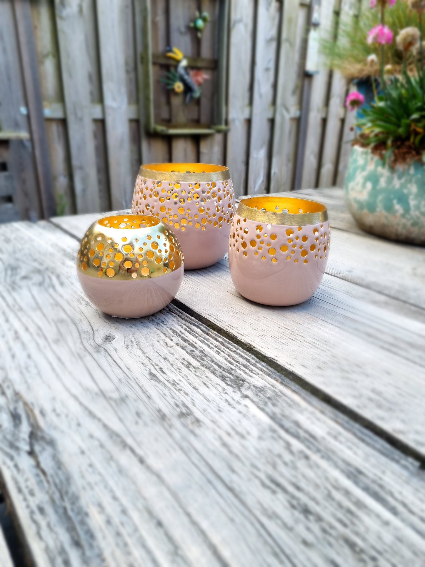 Waxinehouders roze met goudleurige details set van 3