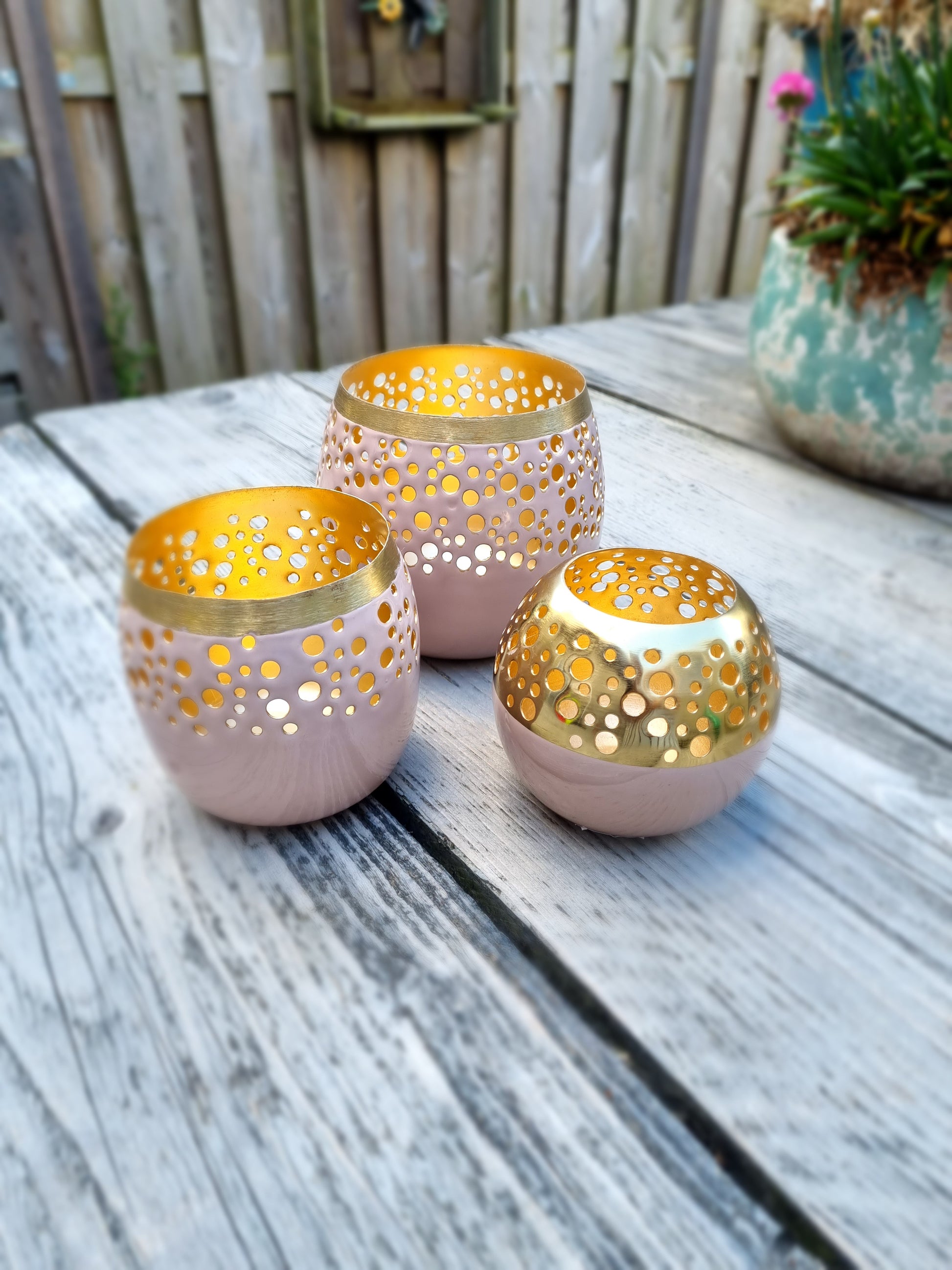 Waxinehouders roze met goudleurige details set van 3